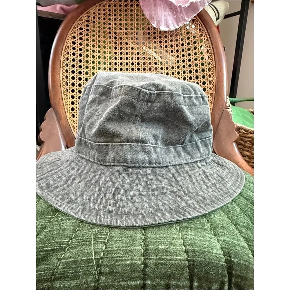 Vintage 90s/Y2K Hollywoodland Washed Gray Tinseltown Retro Stitched Bucket Hat